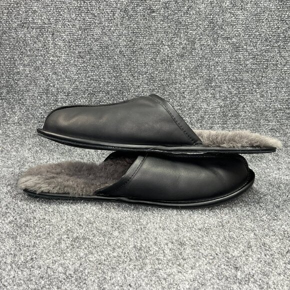 UGG Scuff Slippers Men\'s 14 Black Leather Slip On Slide Indoor Shearling Shoes‎ main image 9
